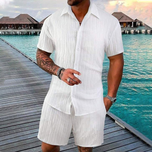 💥LÄSSIGER STIL ✨ Locker sitzendes Kurzarmhemd und Shorts für Herren, 2-teiliges Set
