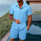 💥LÄSSIGER STIL ✨ Locker sitzendes Kurzarmhemd und Shorts für Herren, 2-teiliges Set