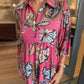 Lockeres Damen-Kleid mit Vintage-Print und V-Ausschnitt