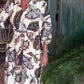 Lockeres Damen-Kleid mit Vintage-Print und V-Ausschnitt