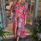 Lockeres Damen-Kleid mit Vintage-Print und V-Ausschnitt