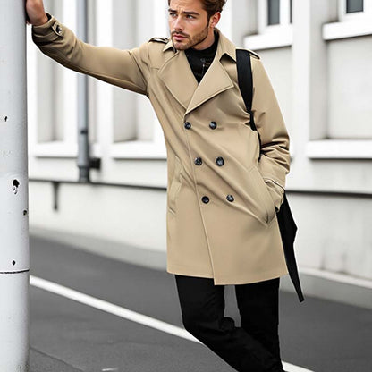 Herren Slim-Fit Trenchcoat im Zweireiher-Stil