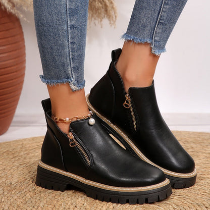 🔥Modische schwarze PU-Leder-Stiefeletten für Damen