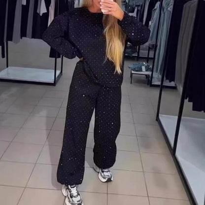 💖💖Damen Rundhalsausschnitt Lässiges Sport-Sweatshirt und Jogginghose 2-teiliges Set