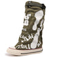 Flache Retro-Stiefel aus Canvas mit mittlerem Schaft für Damen