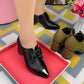 Damen-Schuhe mit spitzer Zehenpartie, Blockabsatz und PU-Leder