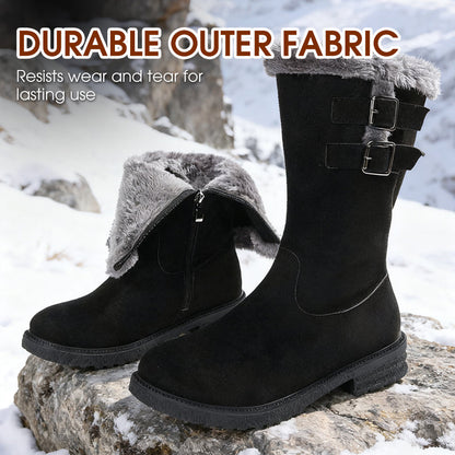 Warme, mit Plüsch gefütterte Damen-Schneestiefel in mittlerer Wadenlänge