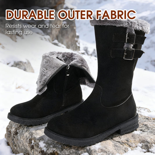 Warme, mit Plüsch gefütterte Damen-Schneestiefel in mittlerer Wadenlänge