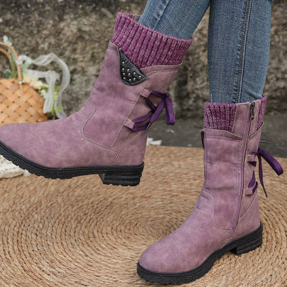 Elegante Damenstiefel in mittlerer Wadenlänge mit kuscheligem Strickbund