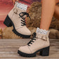 Stiefeletten mit Blockabsatz und Spitzenbesatz