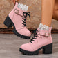 Stiefeletten mit Blockabsatz und Spitzenbesatz