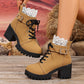 Stiefeletten mit Blockabsatz und Spitzenbesatz