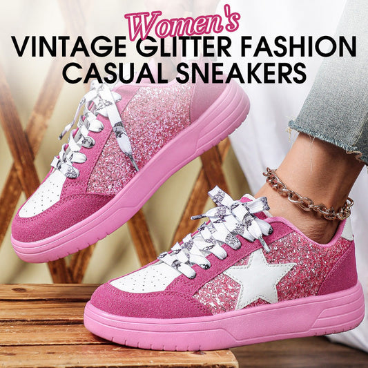 Damen Vintage Glitzer Mode Freizeit Sneakers