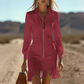 Mini-Kleid mit Kragen, Reißverschluss und Fransen am Saum für Damen