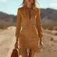 Mini-Kleid mit Kragen, Reißverschluss und Fransen am Saum für Damen