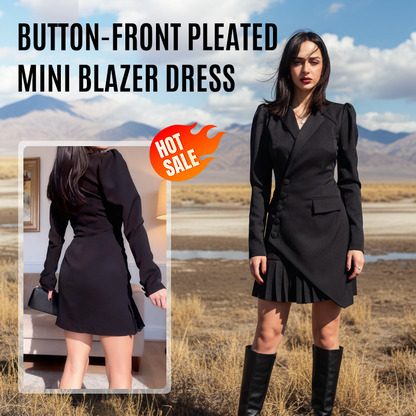🖤Black Friday Angebot: 50% Rabatt🖤Mini-Blazerkleid mit Knopfleiste und Falten