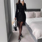 Damen Glitzerkleid mit langen Ärmeln und Gürtel