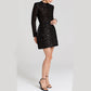 Damen Glitzerkleid mit langen Ärmeln und Gürtel
