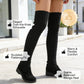 Damen-Overknee-Stiefel aus hoch elastischem Strickmaterial mit Keilabsatz