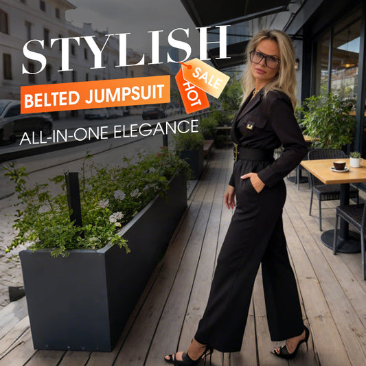 Eleganter Jumpsuit mit Reverskragen, V-Ausschnitt und Gürtel