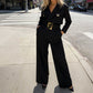 Eleganter Jumpsuit mit Reverskragen, V-Ausschnitt und Gürtel
