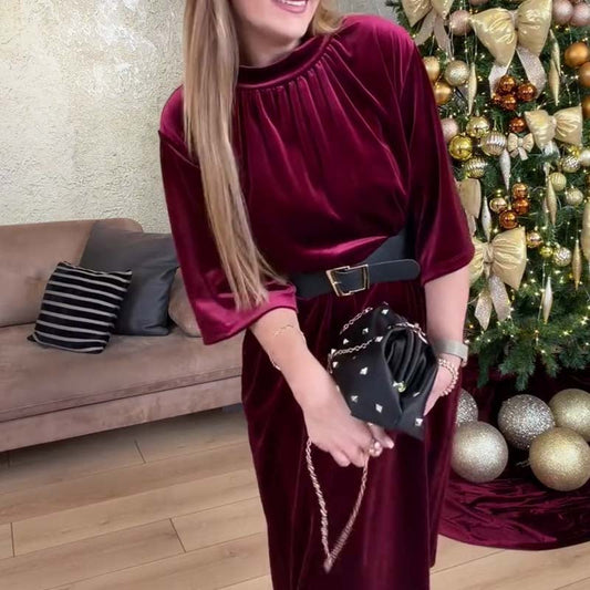 Damen Samtkleid mit langen Ärmeln in A-Linie