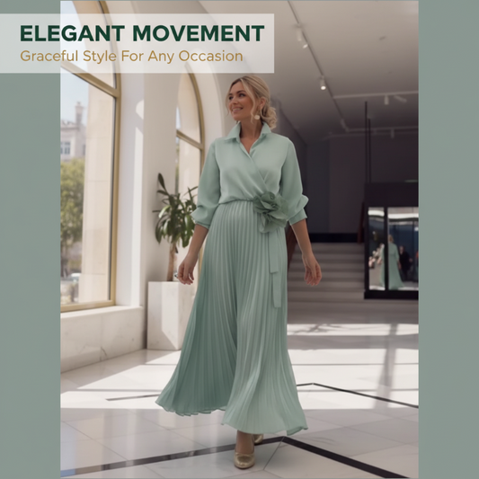 Elegantes Maxikleid mit Falten und floralem Detail an der Taille