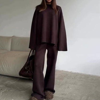 2-teiliges Set aus Damenpullover und Hose mit weitem Bein