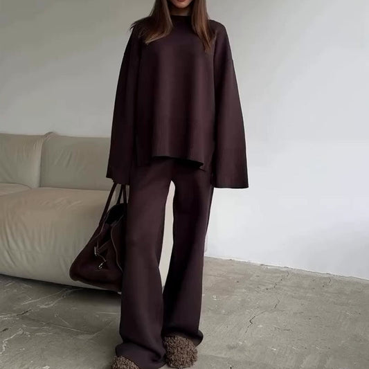 2-teiliges Set aus Damenpullover und Hose mit weitem Bein