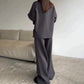 2-teiliges Set aus Damenpullover und Hose mit weitem Bein