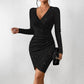 Langärmeliges, figurbetontes Kleid mit V-Ausschnitt und Glitzer für Damen