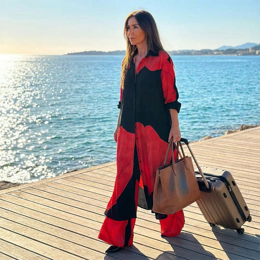 Elegantes Set: Lange Bluse und Hose mit weitem Bein