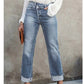 Damenjeans mit hoher Taille und geradem Bein aus Stretchmaterial