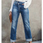 Damenjeans mit hoher Taille und geradem Bein aus Stretchmaterial