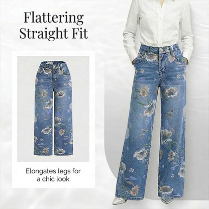 Damenjeans mit Blumenmuster und geradem Bein【BEI 2 ARTIKELN VERSANDKOSTENFREI】