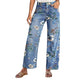 Damenjeans mit Blumenmuster und geradem Bein【BEI 2 ARTIKELN VERSANDKOSTENFREI】