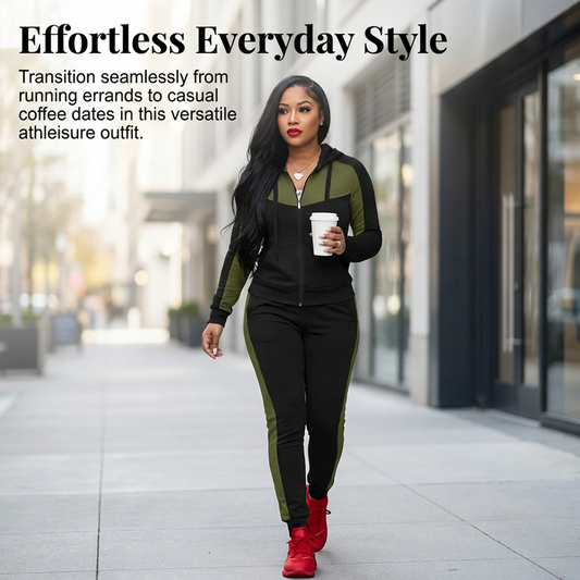 2-teiliges Color-Block-Trainingsanzug-Set für Damen