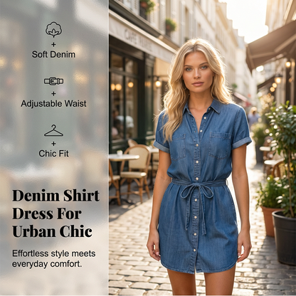 Lässiges Jeanskleid für Damen mit Kordelzug in der Taille