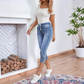 Stretch-Capri-Jeans für Damen mit Kordelzug in der Taille