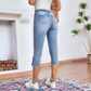 Stretch-Capri-Jeans für Damen mit Kordelzug in der Taille