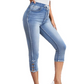 Stretch-Capri-Jeans für Damen mit Kordelzug in der Taille
