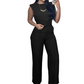 Set aus schickem, ärmellosem Crop-Top und Hose mit hoher Taille