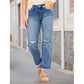 Lässige Damenjeans mit geradem Bein und Rissen