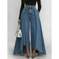 👖Damen Hochtaillierte Weitbein-Jeans mit High-Low-Saum