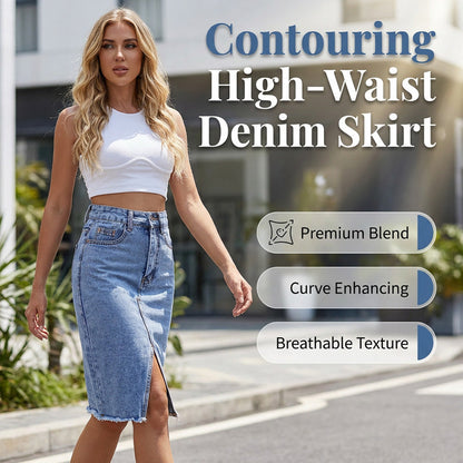 Damen-Jeansrock mit hoher Taille und Schlitz vorne