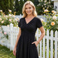 Damen V-Ausschnitt Cross-Front Faltenkleid