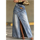 Damen Denim-Maxirock mit mehrlagiger Taille
