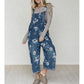 Vintage-Jeans-Latzhose für Damen mit Blumenmuster