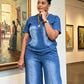 Damen lässiges zweiteiliges Denim-Set aus Oberteil und Hose