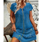 ⌛Zeitlich begrenztes Angebot-Damen lässiges Kurzarm-Reißverschluss-Kleid